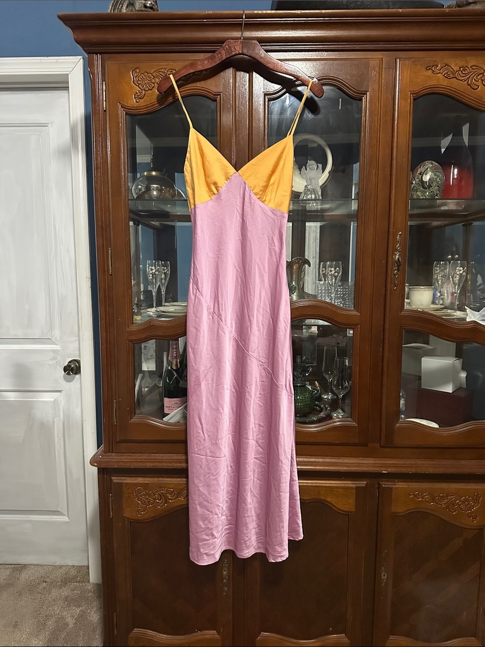 Two-Tone Slip Dress - Pink and Mustard